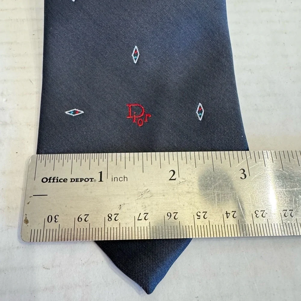 Vintage Christian DIOR Designer Neck Tie Striped Gray Diamonds Business Preppy